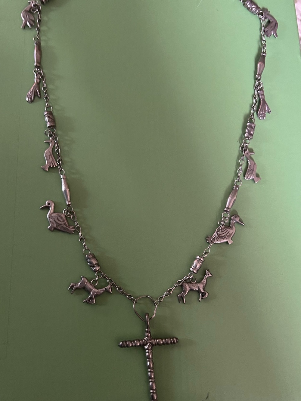 Silver Animal Charm Cross Necklace - Women Jewelry